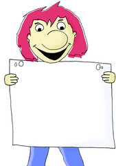 Frau h&auml;lt Flipchartblatt in den H&auml;nden