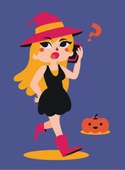 Cute Witch Talking on the Phone
