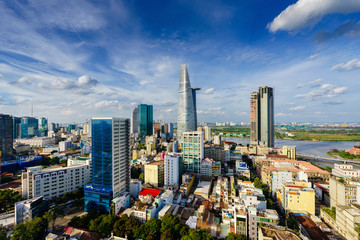 Saigon skyline in sunset, Vietnam. Saigon is the largest city and economic center in Vietnam with...