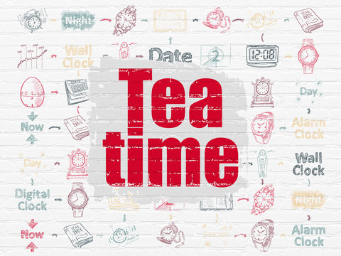 Timeline concept: Tea Time on wall background