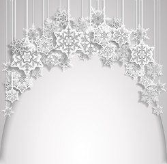 Abstract White Christmas background with snowflakes. Space for text. 