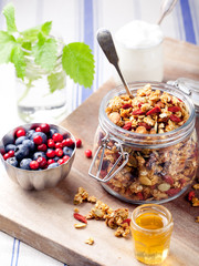 Healthy breakfast. Granola with berries, yogurt