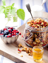 Healthy breakfast. Granola with berries, yogurt