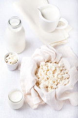 Obraz na płótnie Canvas Cottage cheese, milk, yogurt on a white background