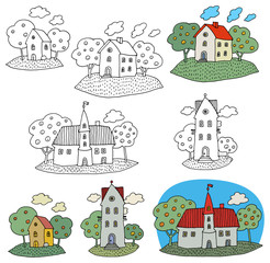 Cartoon hand drawing houses