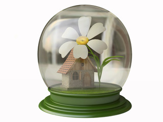 Magical Cottage and a Summer Flower in a Snow Globe
