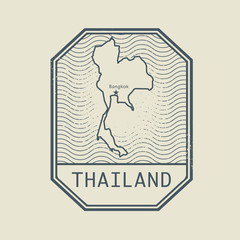 Stamp with the name and map of Thailand