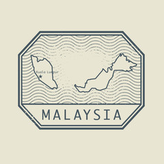 Stamp with the name and map of Malaysia