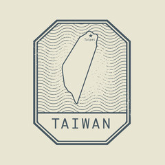 Stamp with the name and map of Taiwan