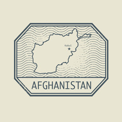 Stamp with the name and map of Afghanistan