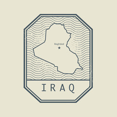 Stamp with the name and map of Iraq