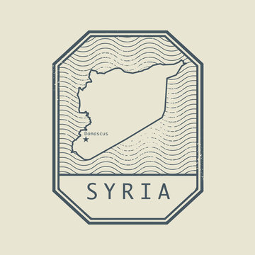 Stamp with the name and map of Syria
