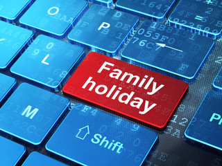 Fototapeta premium Travel concept: Family Holiday on computer keyboard background