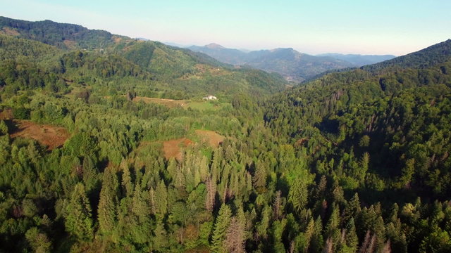 Aerial: flight in Carpathians mountains