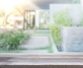 Table Top And Blur Building Of Background