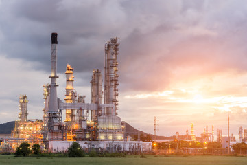 Plakat Oil Refinery factory in the morning and Sunrise