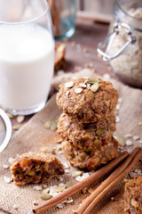 Oat and peanut butter cookies with glass of milk