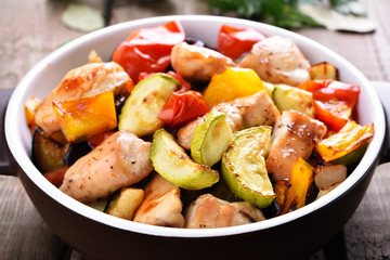 Fried vegetables with chicken meat
