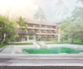 Table Top And Blur Building Of Background