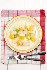 boiled potatoes with smoked cod and dill