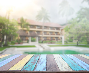 Table Top And Blur Building Of Background