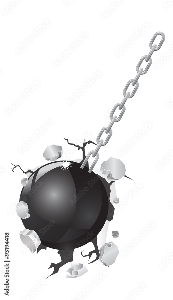 Wall mural Wrecking ball breaking a wall vector image