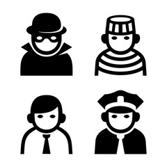 Criminal, Police and Prison Userpic Icons Set. Vector