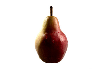 Yellow and red pear on white background