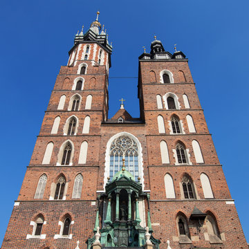 Towers of the Saint Mary Church in Krakow
