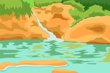 Fototapeta na wymiar Small waterfall and pond vector image