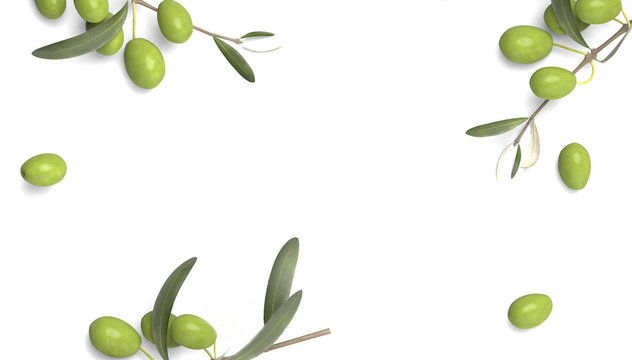 olive branch with drop of oil white background