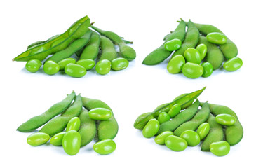 green soybeans on white background