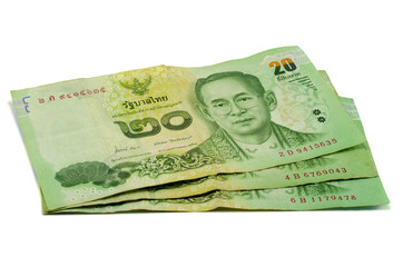 Obraz na płótnie Canvas Thai 20 baht banknotes