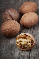 walnuts on a wooden table