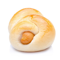 Bread with sausage on white background