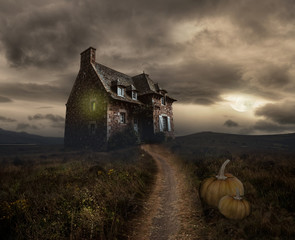Fototapeta Halloween background with old house obraz