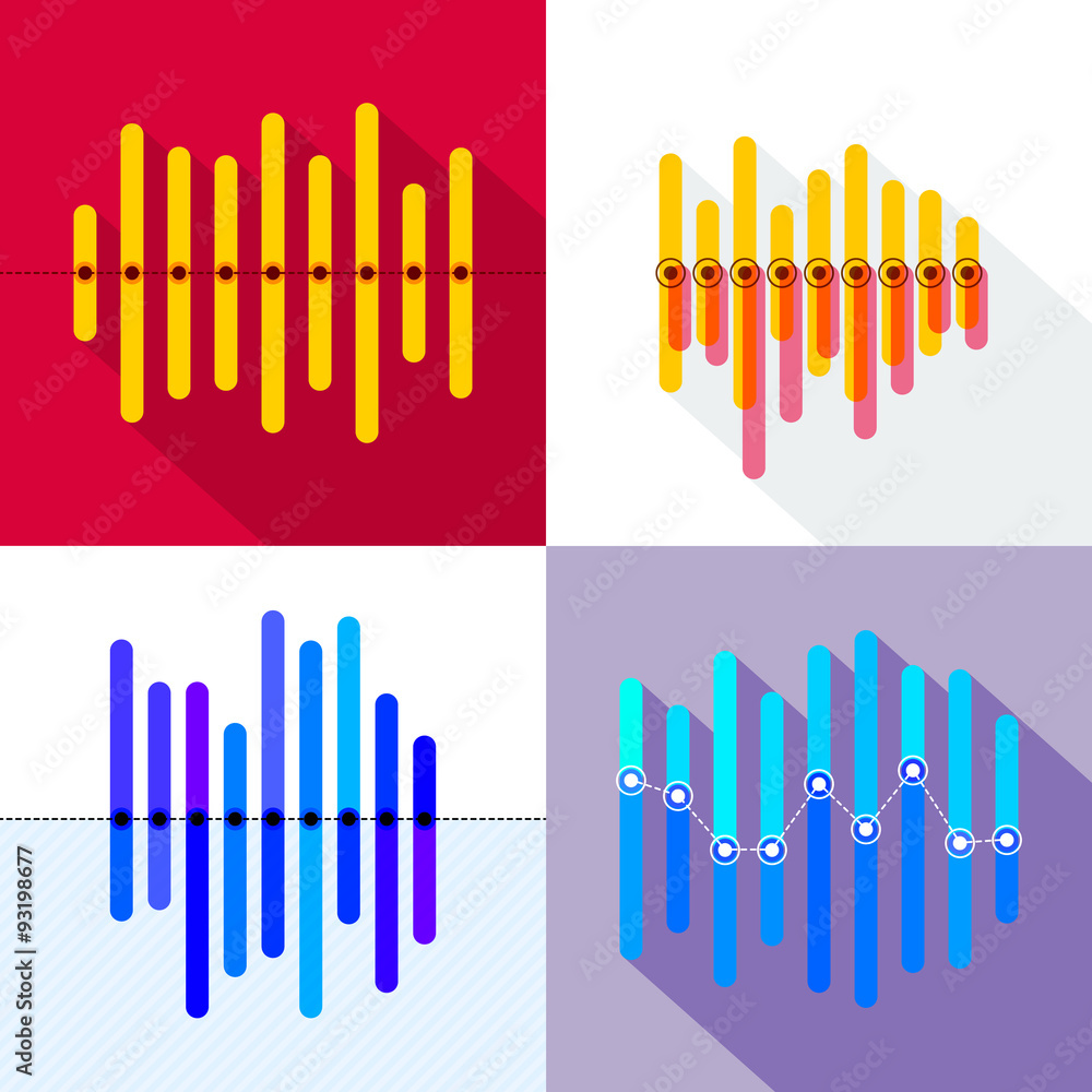 Poster infographics set with overlapping bars and central dots