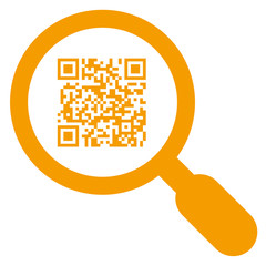 Icono aislado lupa codigo QR naranja