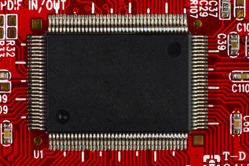 Microchip Processor Red Printed Circuit Board