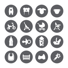 Goods for newborns icons. Vector signs. Shop for children.
