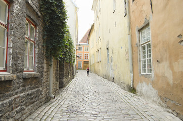 Fototapeta na wymiar Old Cobble Street - Tallinn - Estonia
