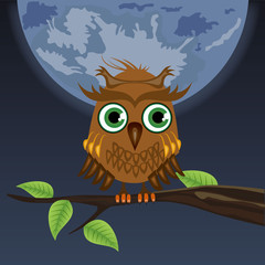 owl sitting on a tree in the moon