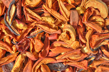 Drying various fruits closeup