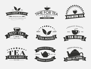 Set of tea logos with ribbons