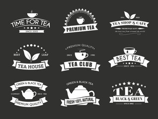 Set of tea logos with ribbons