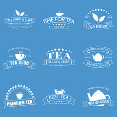 Set of tea logos with ribbons