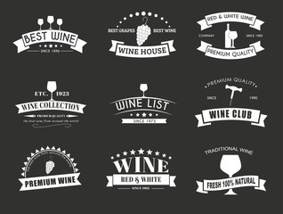 Set of wine logos with ribbons