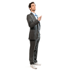 Geschäftsmann zeigt auf Textfreiraum 