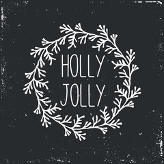 Happy New Year and Merry Christmas wreath doodle.