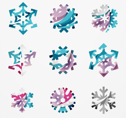 Set of abstract colorful snowflake logo icons, winter concepts